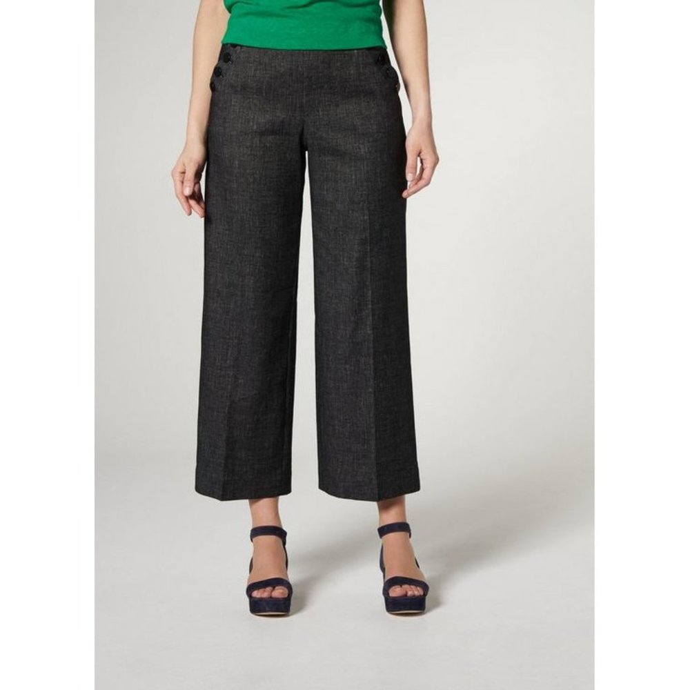 Womens Size 10 L K Bennett Ellie Button Detail Linen Blend Wide Leg Trouser Pant